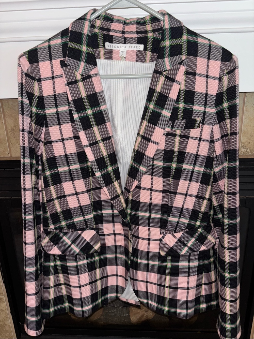 Veronica Beard Pink Plaid Cutaway Dickey Blazer